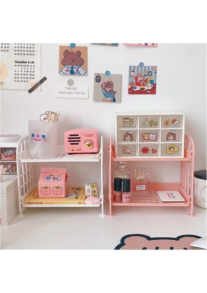 Pembe Tarzı Skysonıc Çift Katlı Depolama Rafı Kozmetik ve Takı Depolama Organizatör Masaüstü Ofis Ev Tutucu Okul Kırtasiye (Yurt Dışından) fırsatları