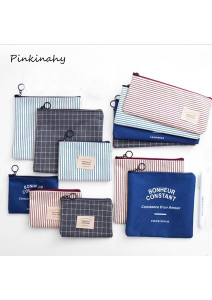 Bordo Tarzı Minilarge Kapasiteli Tuval Kısa Stil Izgara ve Çizgili Kalem Kutusu Kırtasiye Okul Kaynağı Kalem Kutusu Çantası (Yurt Dışından) fiyatları