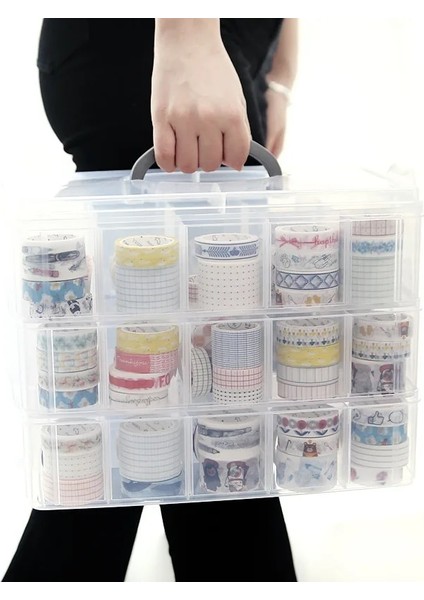 L Tarzı Üç Katmanlı Saklama Kutusu Şeffaf Saklama Kutusu Bant Washi Bant Etiket Çeşitli Eşyalar Kalemler Günlüğü Kırtasiye (Yurt Dışından) fiyatları