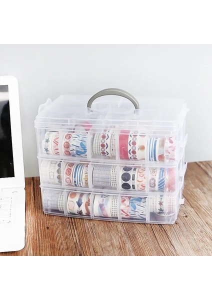 L Tarzı Üç Katmanlı Saklama Kutusu Şeffaf Saklama Kutusu Bant Washi Bant Etiket Çeşitli Eşyalar Kalemler Günlüğü Kırtasiye (Yurt Dışından) modelleri