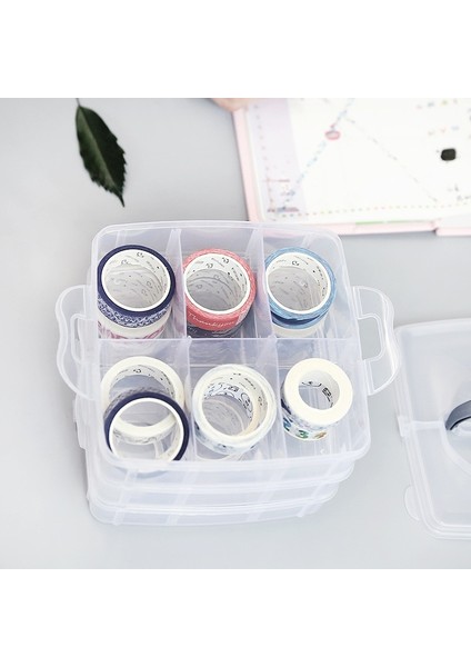 L Tarzı Üç Katmanlı Saklama Kutusu Şeffaf Saklama Kutusu Bant Washi Bant Etiket Çeşitli Eşyalar Kalemler Günlüğü Kırtasiye (Yurt Dışından) fırsatları