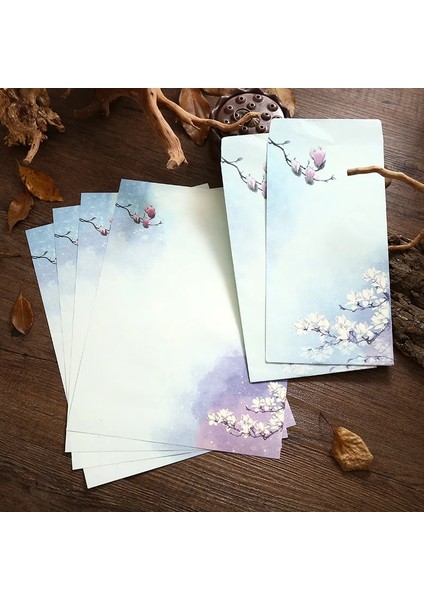 D Stili Et Vintage Mektup Kağıdı ve Zarf Seti Çin Tablosu Lotus Çiçekleri El Sanatları Zarf Davet Mektupları Kağıt Kırtasiye (Yurt Dışından)