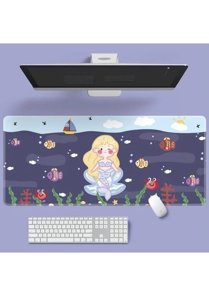 Q-800X300X2MM Tarzı Ins Tarzı Sevimli Pembe Gezegen Tavşan Mouse Pad Oyun Büyük Süper Kawaii Bilgisayar Mat Kaymaz Klavye Pedi Ev Ofis Masaüstü Mat (Yurt Dışından)
