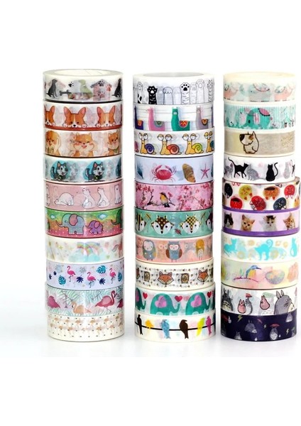 NO.215 Tarzı Dekor Washi Bant Hayvan Seti Llamas Köpek Kedi Flamingo Fil Kutup Ayısı Kuşlar Dıy Maskeleme Bantları Okul Ofis Malzemeleri (Yurt Dışından)