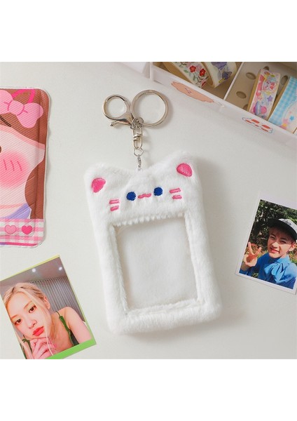 Beyaz Stil Kpop Hayvan Keychaotocard Tutucu Oto Otobüs Kartı Tutucu Koruyucu Kapak Kılıf Çanta Kolye Kırtasiye (Yurt Dışından)