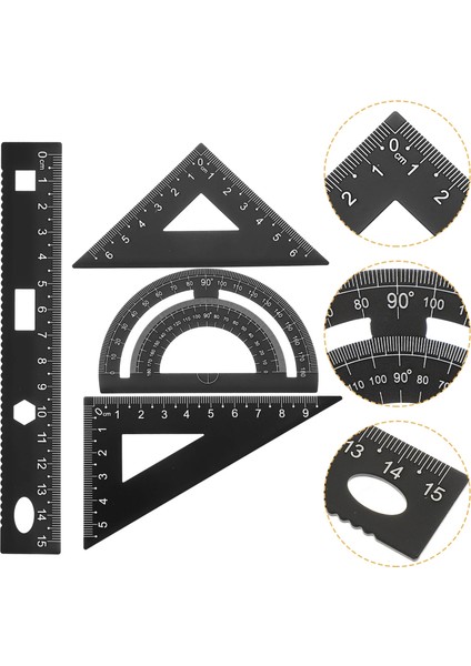 Bifeng Shop Siyah Stil Alüminyum Alaşımlı Geometri Çizim Cetveli: 1 Takım Üçgen Cetvel Matematik Açıölçer Çizim Üçgenleri Düz Cetvel Metal Matematik Cetveli (Yurt Dışından)