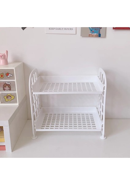 Beyaz Stil Sevimli 2 Katmanlı Kozmetik Fırça Kalem Depolama Rafı Basit Masaüstü Kırtasiye Organizatör Raf Basit Dıy Katlanır El Yapımı Raf (Yurt Dışından)