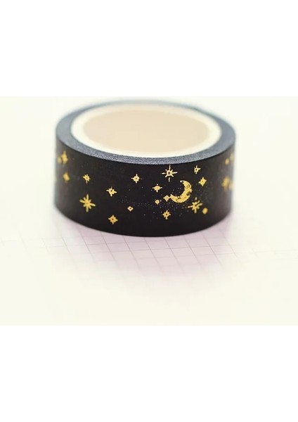 C Stili Ack Black Moon Stars Washi Kağıt Maskeleme Bantları 1.5cm x 5m Diy Scrapbooking Kalp Çıkartmaları Hediye Paketleme Etiketi (Yurt Dışından) fırsatları