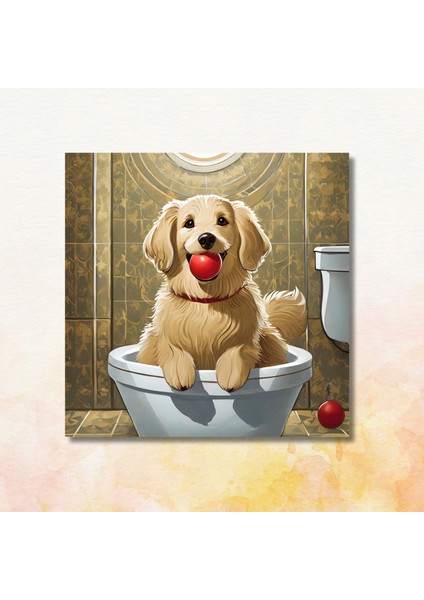 Tekli Kare Kanvas Banyo Tablosu Topla Oynayan Golden Köpek modelleri