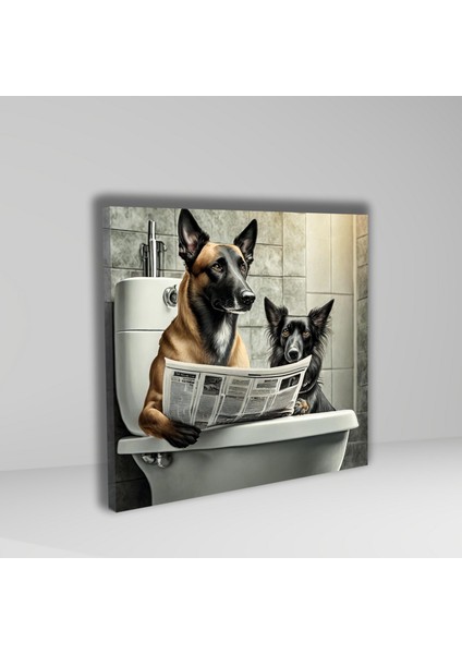 Tekli Kare Kanvas Banyo Tablosu Gazete Okuyan Belçika Kurt Köpeği fiyatları