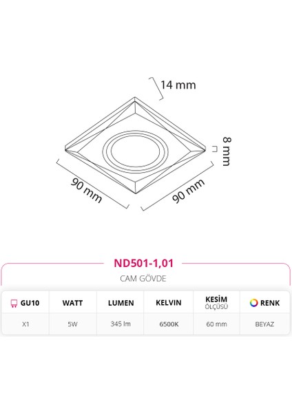 Sıva Altı Cam Spot ND501-1