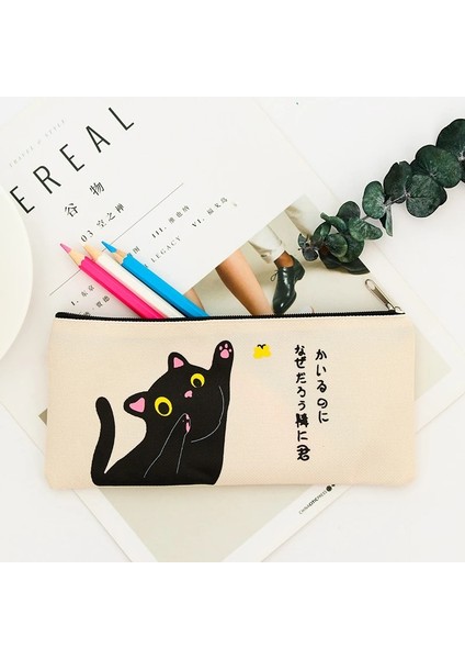 Dl Basit Kedi Karikatür Yaratıcı Kanvas Çanta Kız Öğrenci Toplu Fermuarlı Kalem Kutusu Kalem Çantası Kırtasiye Ofis (Yurt Dışından) modelleri