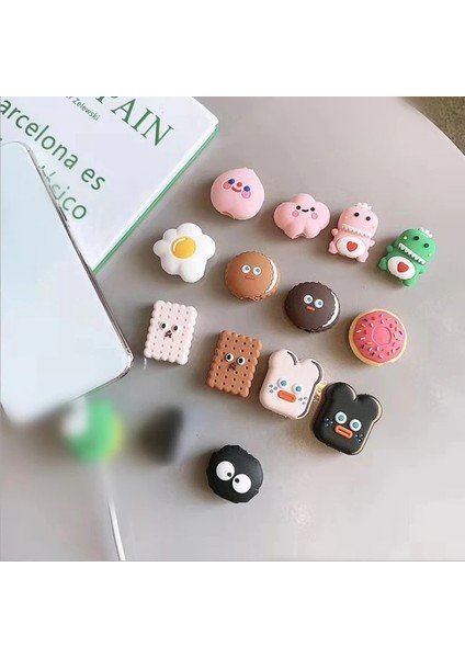 E Tarzı 2 Adet Kawaii Sevimli Karikatür Kablo Koruyucu Bite Organizatör Gıda USB Şarj Kulaklık Kablosu Buddy Cep Telefonu Dekor Tel Bisküvi (Yurt Dışından) fiyatları