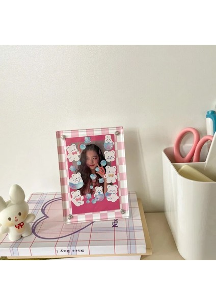 Pembe Tarzı Sharkbang 3 "akrilik Fotoğraf Çerçevesi Satranç Tahtası Polaroid Kartları Ekran Manyetik Masaüstü Dekorasyon Kart Sahibinin Malzemeleri (Yurt Dışından)