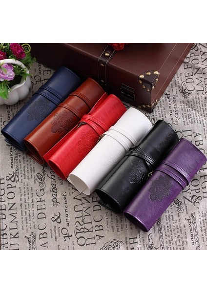 Kırmızı Stil Yeni Retro Tarzı Rulo Pu Deri Çanta Kılıfı Makyaj Pem Kalem Kutusu Kozmetik Çantası Retro Kalem Çantası Depolama Taşınabilir Kırtasiye (Yurt Dışından) fiyatları