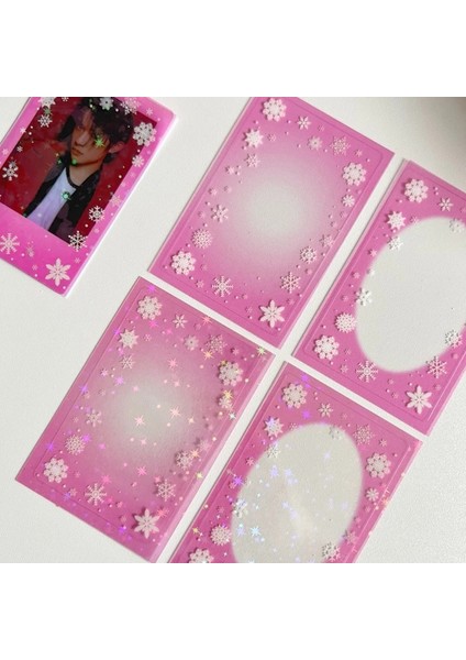 Pembe Tarzı Owflake Yıldız Kartı Kollu Dekoratif Çıkartmalar 3 Iotocards Kpop Idol Fotoğraf Koruyucu Kılıf Kapak Kart Sahibinin (Yurt Dışından)