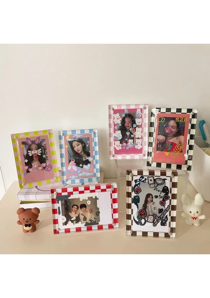 Bifeng Shop Pembe Stil Eckerboard Izgara Fotoğraf Ekran Standı Tutucu Kore Ins Kpop Idol Fotoğraf Kartları Resim Çerçevesi Polaroid Fotoğraf Masası Dekor (Yurt Dışından)