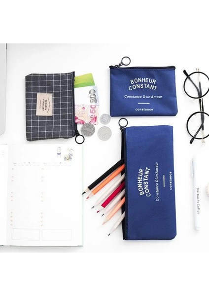 M Tarzı Minilarge Kapasiteli Tuval Kısa Stil Izgara ve Çizgili Kalem Kutusu Kırtasiye Okul Kaynağı Kalem Kutusu Çantası (Yurt Dışından) modelleri