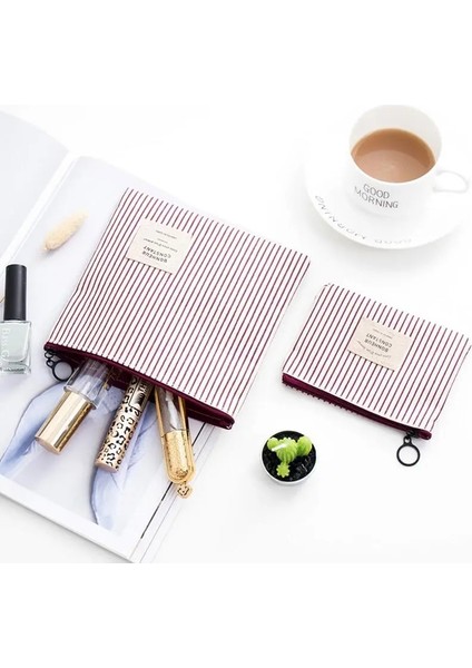 M Tarzı Minilarge Kapasiteli Tuval Kısa Stil Izgara ve Çizgili Kalem Kutusu Kırtasiye Okul Kaynağı Kalem Kutusu Çantası (Yurt Dışından) fırsatları