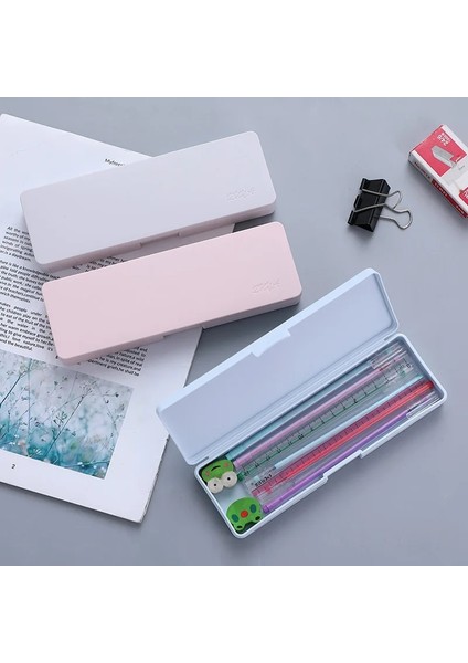 Bej Tarzı Plastik Kalem Kutusu Dıy Kırtasiye Çocuk Öğrenciler Kare Düz Renk Okul Malzemeleri (Yurt Dışından) modelleri