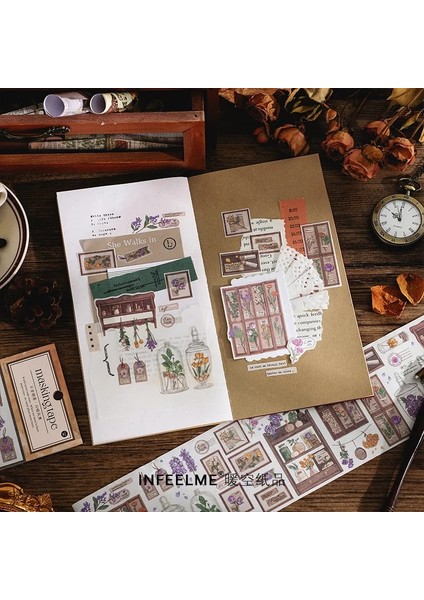 C Stili Vinatge Retro Washi Bant Renkli Çiçek Kitap Tarzı Tasarım Diy Craft Scrapbooking Hediye Paketleme Için Dekoratif Maskeleme Bandı (Yurt Dışından)