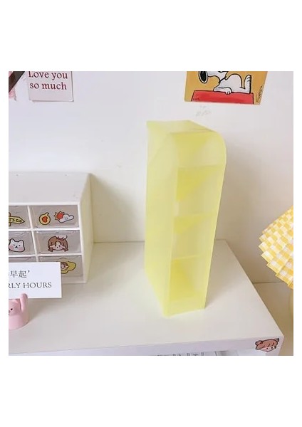 Sarı Stil Macaron Renkli Masaüstü Kalem Tutucu Kalem Makyaj Fırça Saklama Kutusu 4 Izgara Eğik Ekleme Masaüstü Organizatör Okul Kırtasiye (Yurt Dışından)