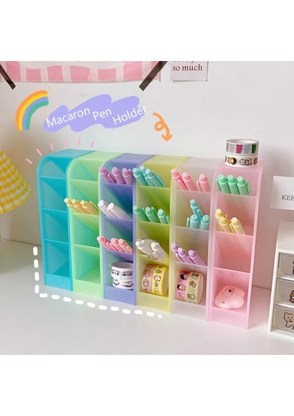 Sarı Stil Macaron Renkli Masaüstü Kalem Tutucu Kalem Makyaj Fırça Saklama Kutusu 4 Izgara Eğik Ekleme Masaüstü Organizatör Okul Kırtasiye (Yurt Dışından) modelleri