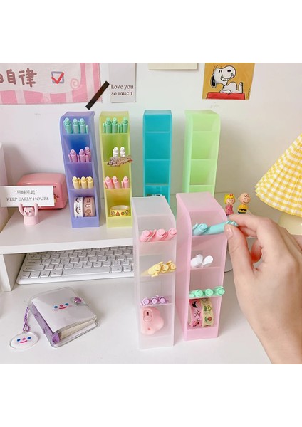 Sarı Stil Macaron Renkli Masaüstü Kalem Tutucu Kalem Makyaj Fırça Saklama Kutusu 4 Izgara Eğik Ekleme Masaüstü Organizatör Okul Kırtasiye (Yurt Dışından) indirimleri