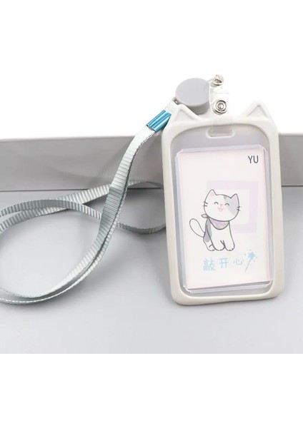 Gri Stil Sivri Kulaklar Tasarım Kızlar Şirket Personeli Çalışanları Için Çalışma Kartı Tutucu Kart Kapağı Geri Çekilebilir Rozet Makaralı Hemşire Doktor Kimlik Etiketi (Yurt Dışından)