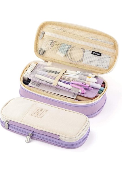 Mor Tarzı Kawaii Sevimli Öğrenciler Kalem Kutusu Renk Engelleme Sıkıştırma Kalem Çantası Yıkanabilir Çok Fonksiyonlu Kırtasiye Kutuları Ebedi Kalemler (Yurt Dışından)