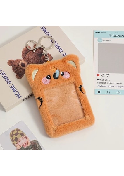 Ey Stil Kawaii Ayı Peluş Fotocard Tutucu Kredi Kımlık Banka Kartı Anahtarlıklar Otobüs Kartı Koruyucu Kılıf Fotoğraf Kollu Kırtasiye (Yurt Dışından)