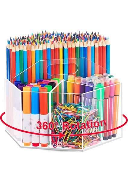 360 Dönen Akrilik Kalemlik Dönen Şeffaf Kalem Organizatör Sanat Kırtasiye 6 Bölmeler Depolama Plastik Taşınabilir Zanaat Depolama (Yurt Dışından)