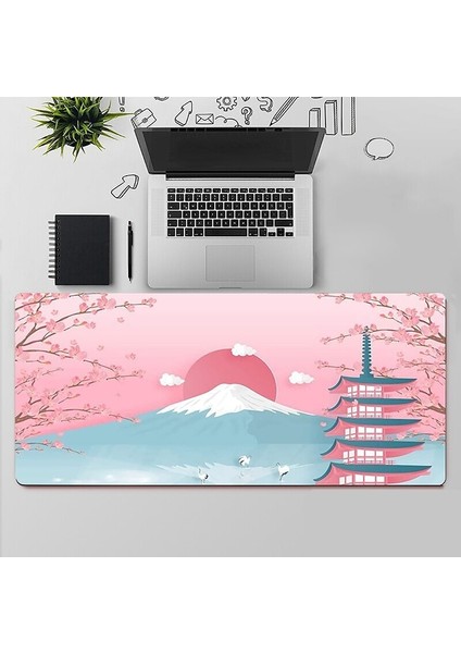 B-300X800X2MM Stili Kiraz Çiçeği Pembe Mouse Pad Büyük Bilgisayar Klavye Matı Kaymaz Kauçuk Fare Halı Kalınlaşmış Sevimli Kız Ofis Sümen Pedi (Yurt Dışından)
