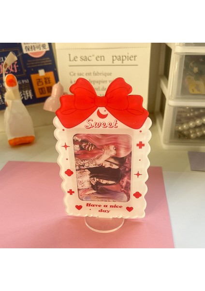 Kırmızı Stil Tatlı Ilmek Akrilik Kart Ekran Standı Masaüstü Dekor 3 Ioto Koruma Fotoğraf Tutucu Fotocard Çerçeve Kart Kılıfı (Yurt Dışından)