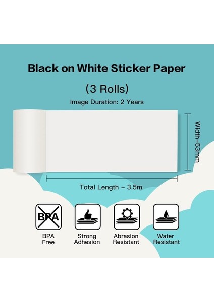 Mavi Etiket Stili 3 Rollsbox Phomemo Beyaz Termal Kağıt Üzerinde Siyah Kendinden Yapışkanlı Etiket x 3.5mfor x Mini Taşınabilir Termal Yazıcı (Yurt Dışından)