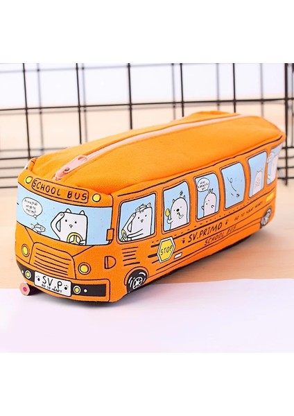 Turuncu Tarzı Kalem Kutusu Öğrenci Kırtasiye Küçük Hayvan Otobüs Erkek ve Kadın Kanvas Kırtasiye Kutusu (Yurt Dışından)