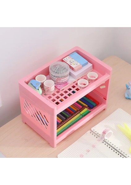 Pembe Tarzı Çift Katmanlı Masaüstü Depolama Raf Banyo Makyaj Rafları Organizatör Masa Kırtasiye Çeşitli Eşyalar Tutucu Mutfak Rafı (Yurt Dışından)