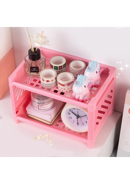Pembe Tarzı Çift Katmanlı Masaüstü Depolama Raf Banyo Makyaj Rafları Organizatör Masa Kırtasiye Çeşitli Eşyalar Tutucu Mutfak Rafı (Yurt Dışından) modelleri