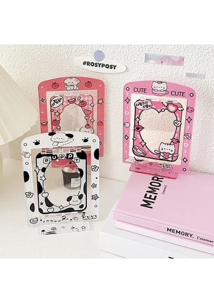 Kırmızı Stil Tatlı Köpek Karikatür Kpop Fotocard Tutucu Rotasyon Idol Fotoğraf Ekran Tutucu Stand Kartı Koruyucular Tutucu Akrilik Masa Dekorasyon (Yurt Dışından) modelleri