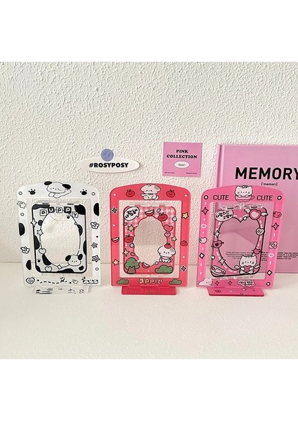 Kırmızı Stil Tatlı Köpek Karikatür Kpop Fotocard Tutucu Rotasyon Idol Fotoğraf Ekran Tutucu Stand Kartı Koruyucular Tutucu Akrilik Masa Dekorasyon (Yurt Dışından) fırsatları