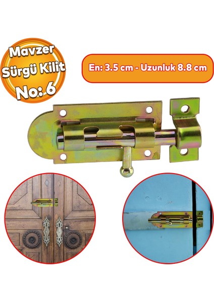 Mavzer Sürgü No:6 Kilit Kadmiyum 35X88 mm Kapı Pencere Emniyet Mandalı Kilidi