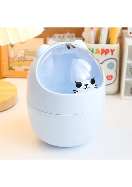 Mavi Stil Ins Çöp Tenekesi Organizatör Ins Masaüstü Kapaklı Kawaii Sevimli Ayı Çöp Kutusu Saklama Kutusu Kız Kalemlik Depolama Kovası Flip Top (Yurt Dışından)