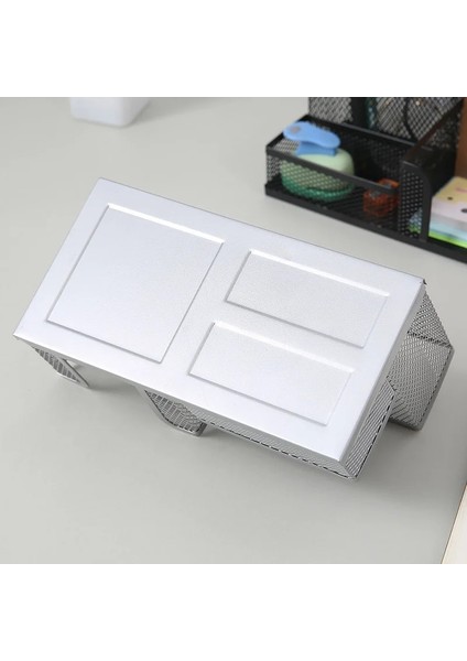 Gümüş Tarzı Şık Izgara Örgü Kalem Tutucu Masası Için 3 Bölmeli Kalemlik Organizatör Kalem Fincan Kırtasiye Organizatör Ofis Için (Yurt Dışından) fırsatları