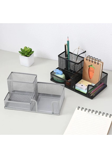 Gümüş Tarzı Şık Izgara Örgü Kalem Tutucu Masası Için 3 Bölmeli Kalemlik Organizatör Kalem Fincan Kırtasiye Organizatör Ofis Için (Yurt Dışından) indirimleri