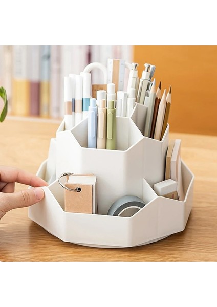 OSS23975KK Stili Basit Altıgen Şekilli 10 Izgaralar Kalem Tutucu Dönebilen Masa Üstü Organiser Büyük Kapasiteli Ofis Kırtasiye Kozmetik Saklama Kutusu (Yurt Dışından) fiyatları