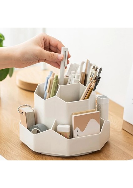 OSS23975KK Stili Basit Altıgen Şekilli 10 Izgaralar Kalem Tutucu Dönebilen Masa Üstü Organiser Büyük Kapasiteli Ofis Kırtasiye Kozmetik Saklama Kutusu (Yurt Dışından) modelleri