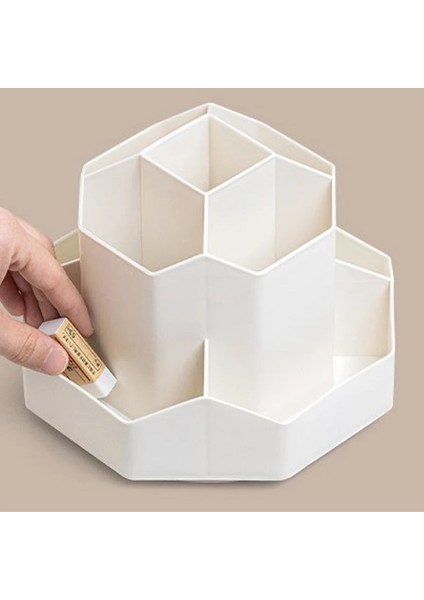 OSS23975KK Stili Basit Altıgen Şekilli 10 Izgaralar Kalem Tutucu Dönebilen Masa Üstü Organiser Büyük Kapasiteli Ofis Kırtasiye Kozmetik Saklama Kutusu (Yurt Dışından) indirimleri