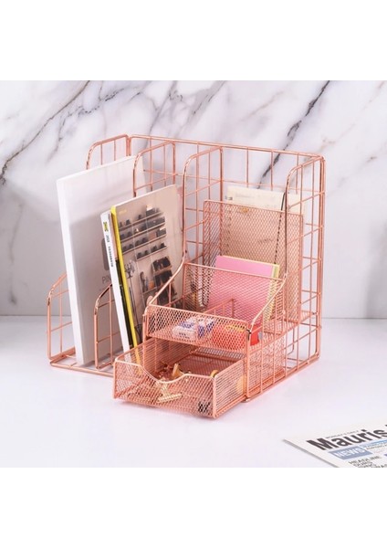 Şık Gül Altın Masa Düzenleyici Hollow-Out Dosya Klasörü Masaüstü Dosya Organizatör Kutusu Sürgülü Çekmeceli Dergiler Tutucu (Yurt Dışından) fiyatları