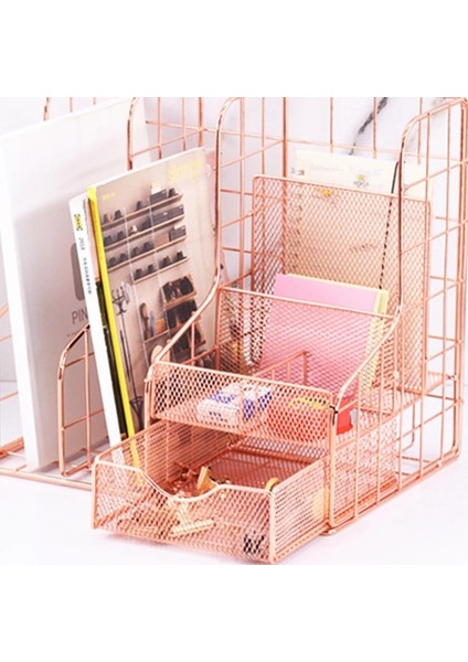 Şık Gül Altın Masa Düzenleyici Hollow-Out Dosya Klasörü Masaüstü Dosya Organizatör Kutusu Sürgülü Çekmeceli Dergiler Tutucu (Yurt Dışından) fırsatları