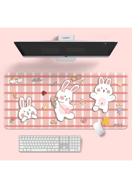 G-800X300X2MM Stili Ins Tarzı Sevimli Pembe Gezegen Tavşan Mouse Pad Oyun Büyük Süper Kawaii Bilgisayar Mat Kaymaz Klavye Pedi Ev Ofis Masaüstü Mat (Yurt Dışından)